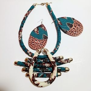 African print necklace and earrings set